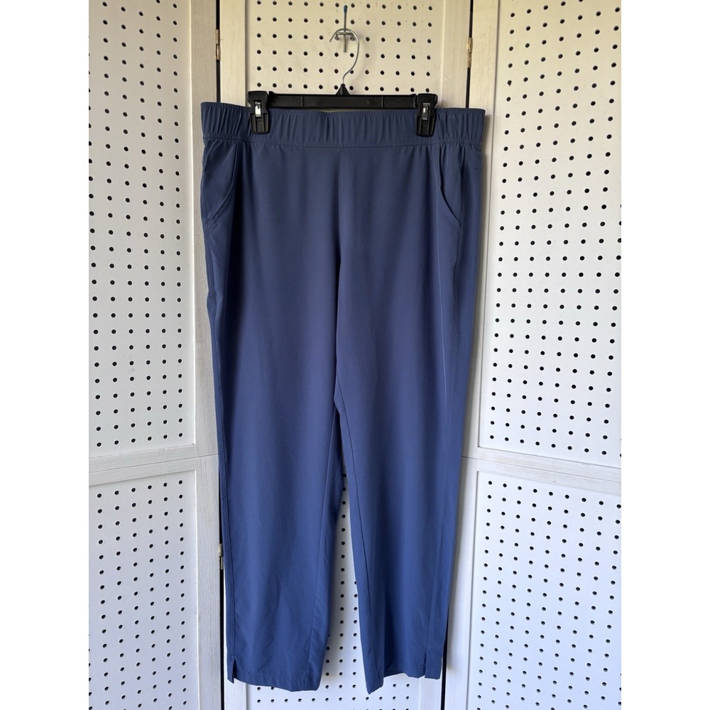 Eddie Bauer Women's L Tapered Leg Pull On Poly Spandex Hiking Active Pants Blue